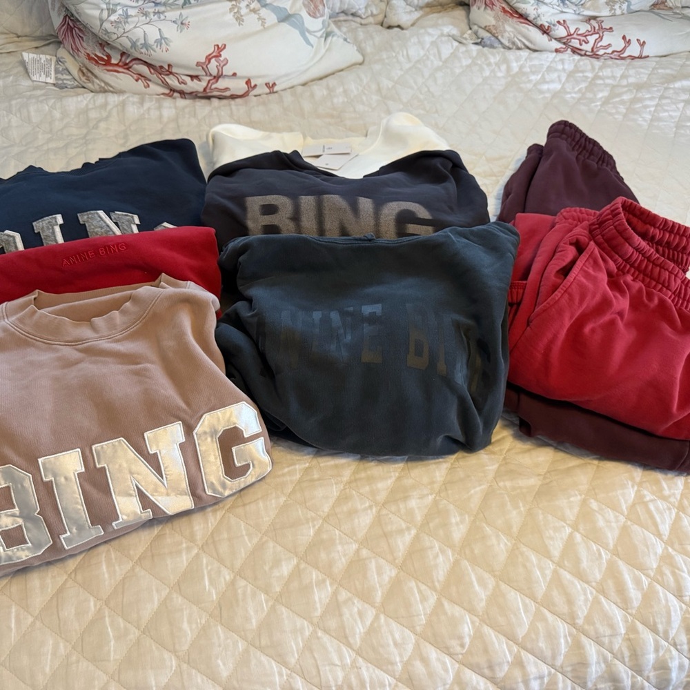 Anine Bing Sweatshirts and Pants in Red, Navy, and Brown